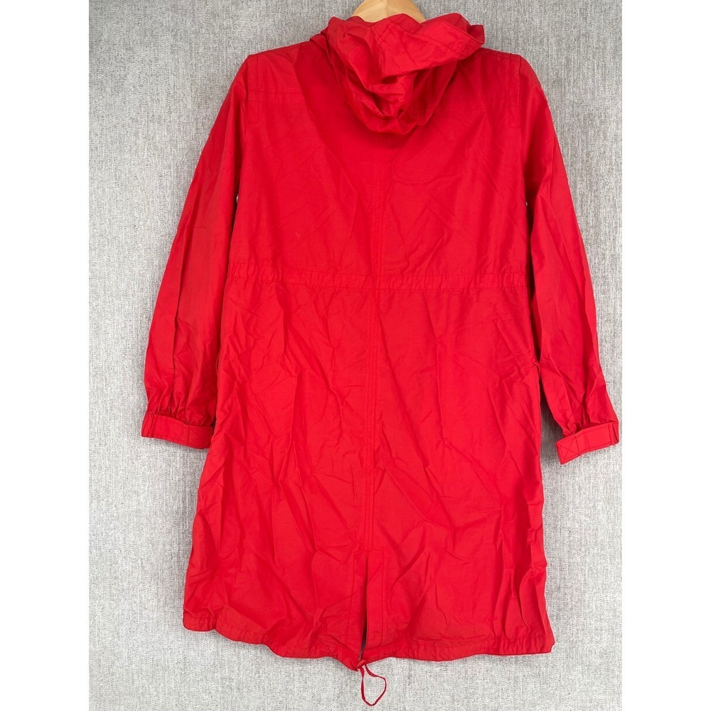 Eileen Fisher Hooded Anorak Parka Jacket M Red Cotton Blend Zip Snap Utility - Picture 12 of 13